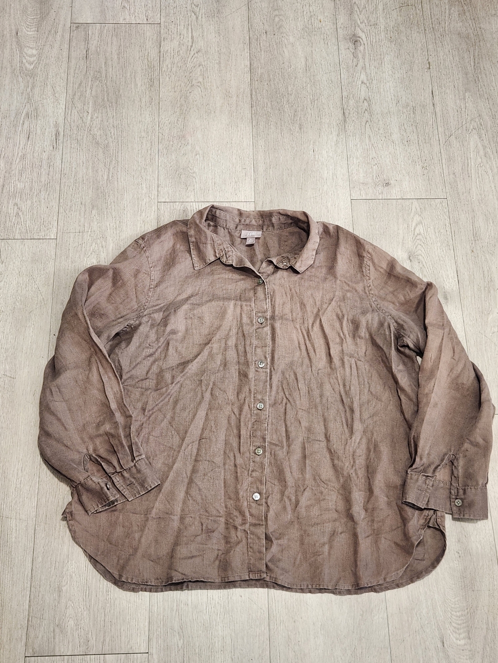 J. Jill 100% Linen Taupe Brown Button Down Shirt L Petite